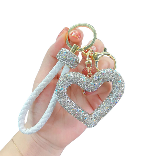 Icy White Hollow Heart Keychain