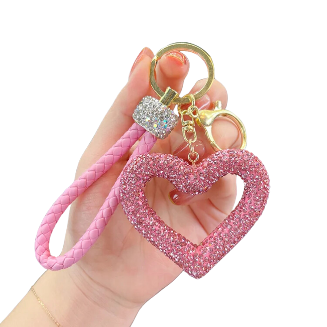 Icy Pink Hollow Heart Keychain