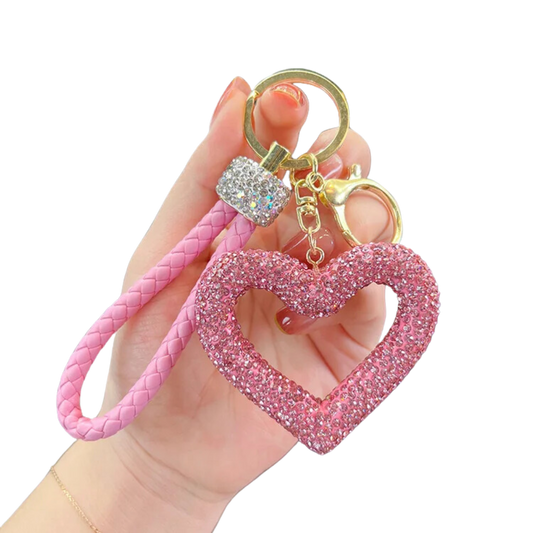 Icy Pink Hollow Heart Keychain